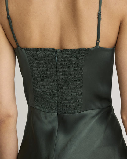 100% Washable Silk Square Neck Maxi Dress - XS / Forest Green