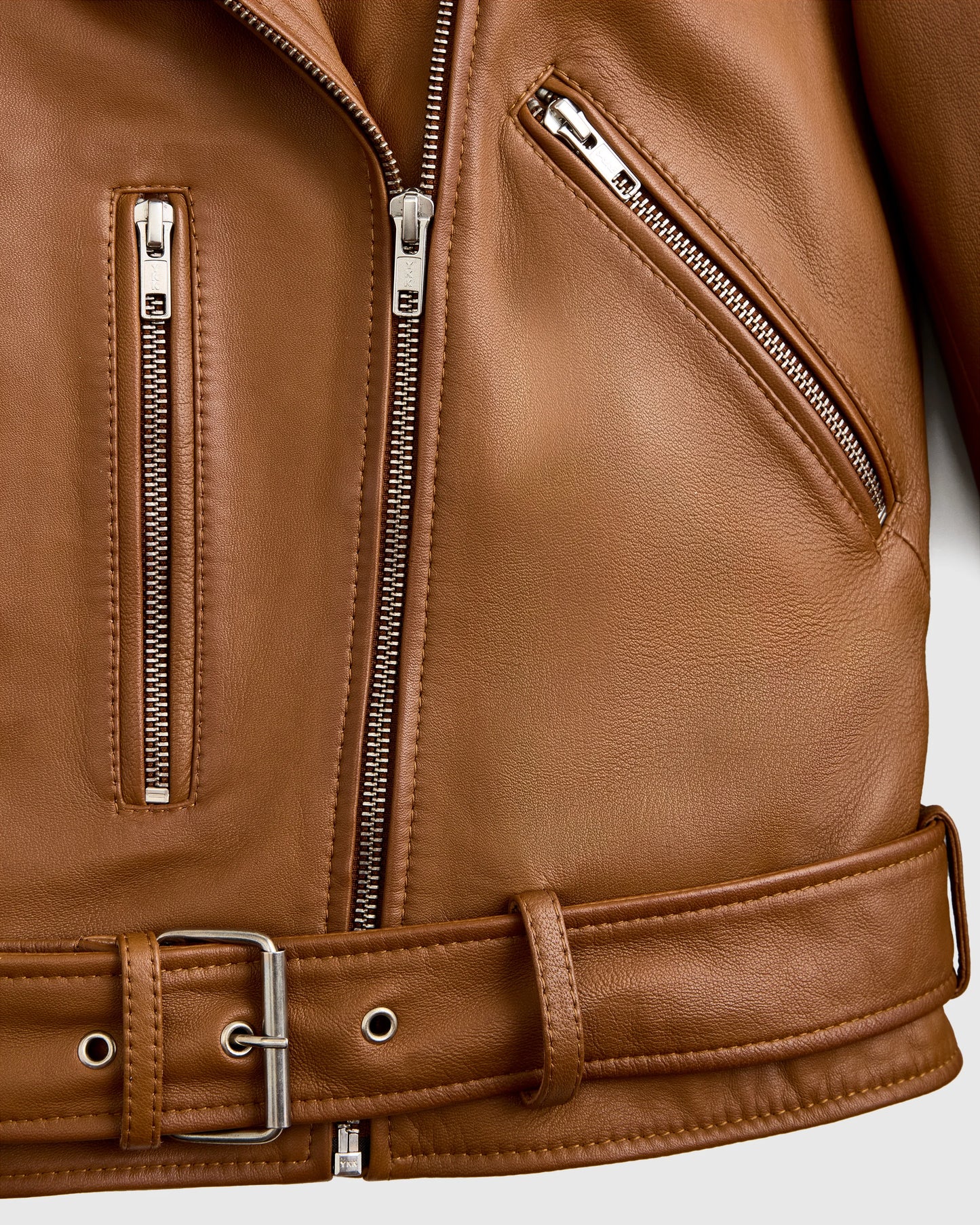 100% Leather Motorcycle Jacket - XS / Cognac