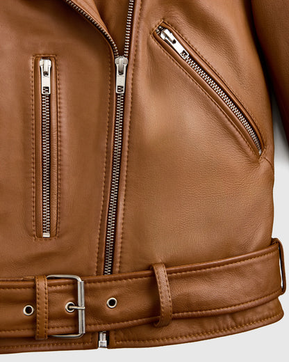 100% Leather Motorcycle Jacket - XS / Cognac
