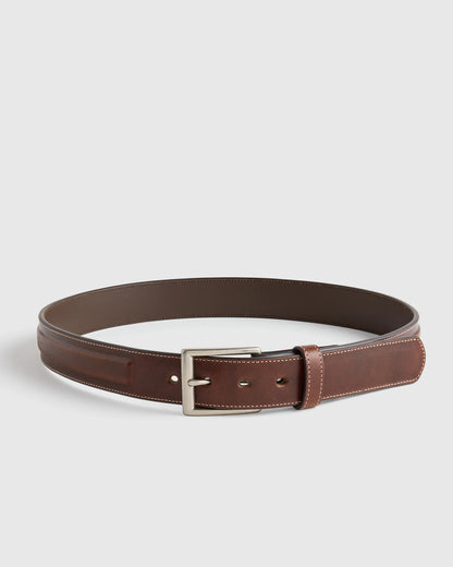 Hugo Contoured Leather Dress Belt - 30 / Hickory
