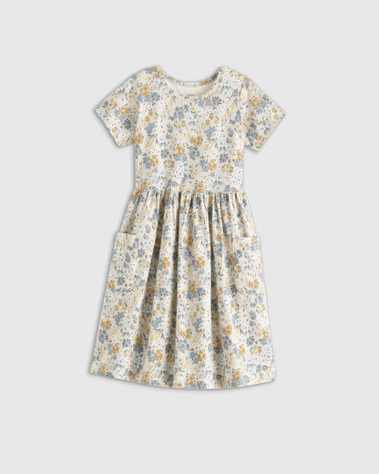 Organic Cotton Fit and Flare Pocket Dress - 6 / Cloud Rainbow Stripe