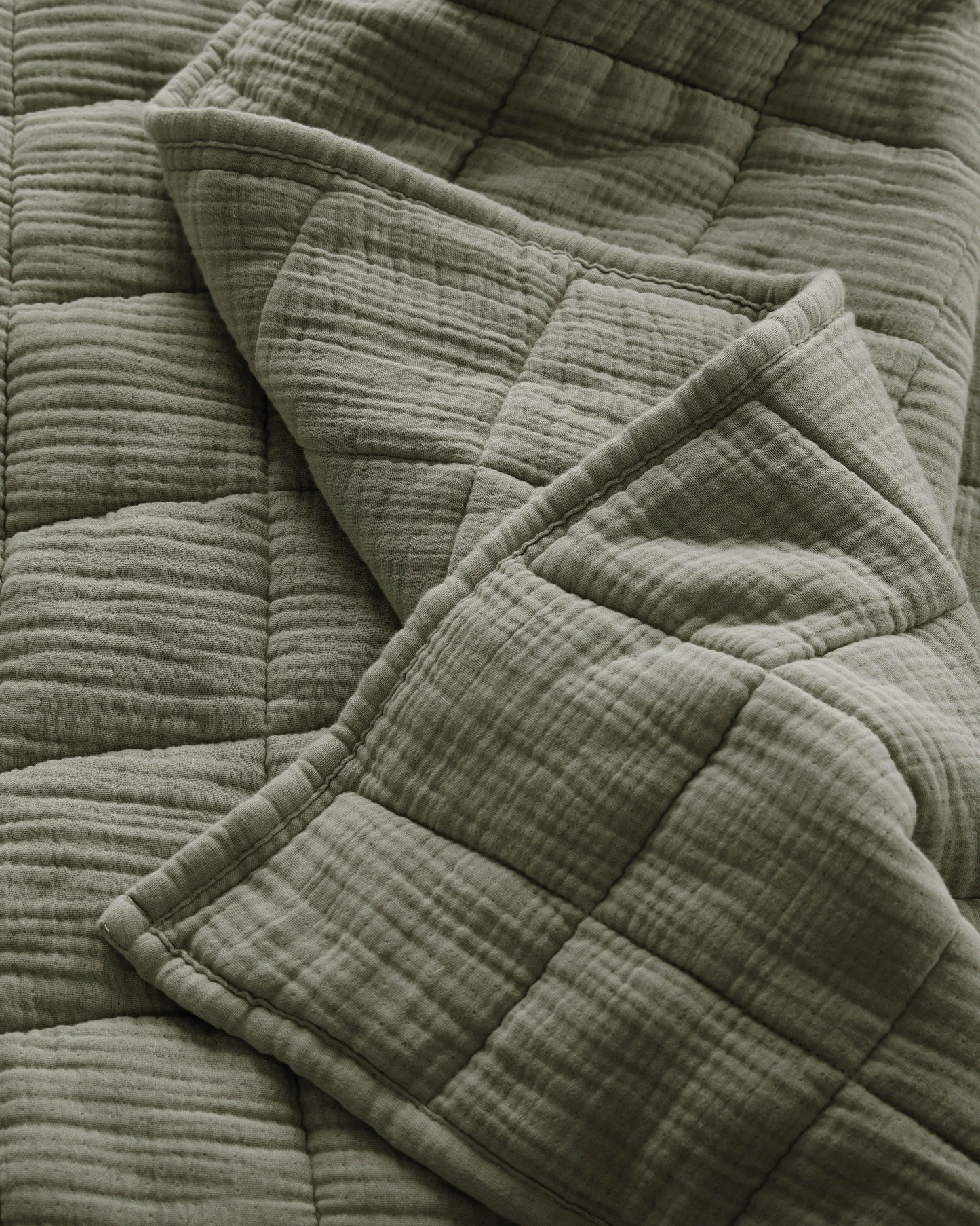 Organic Cotton Gauze Box Quilt Set - Twin / Mineral