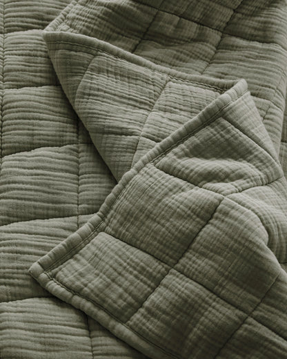 Organic Cotton Gauze Box Quilt Set - Twin / Mineral