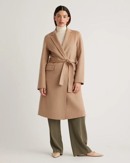 100% Mongolian Cashmere Double-Faced Wrap Coat - XS / Camel