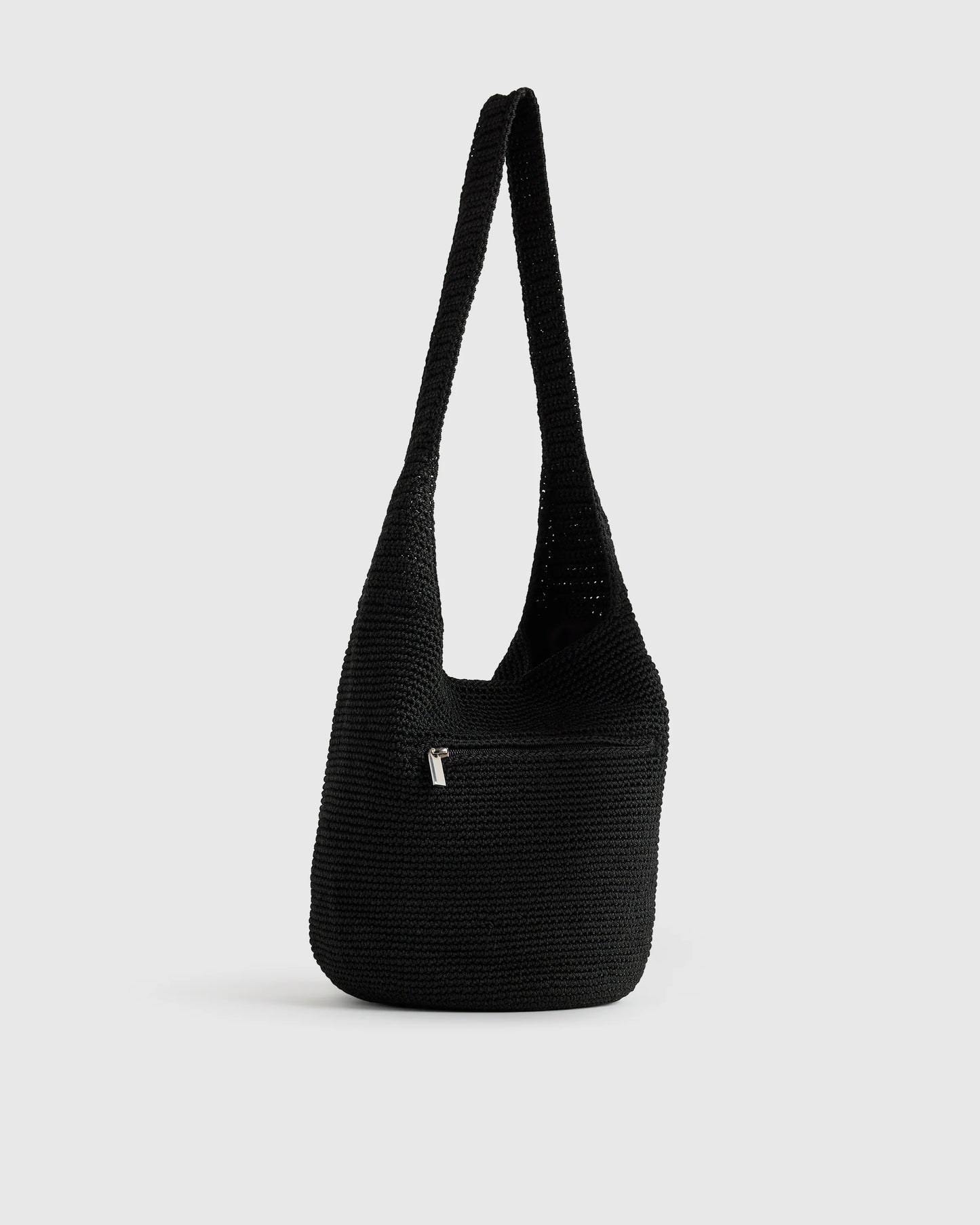 Hand Crochet Hobo Shoulder Bag - One Size / Black