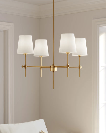 Linear Steel Chandelier with Linen Shades - Small / Black