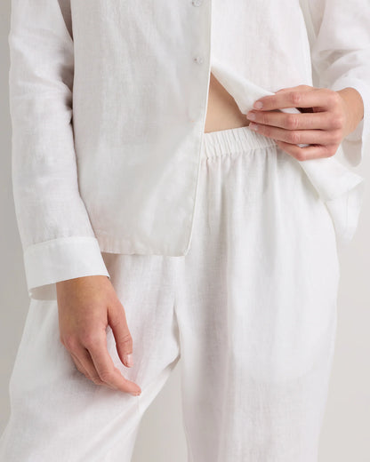 100% European Linen Long Sleeve Pajama Set with Piping - XS / Taupe Brown Gingham