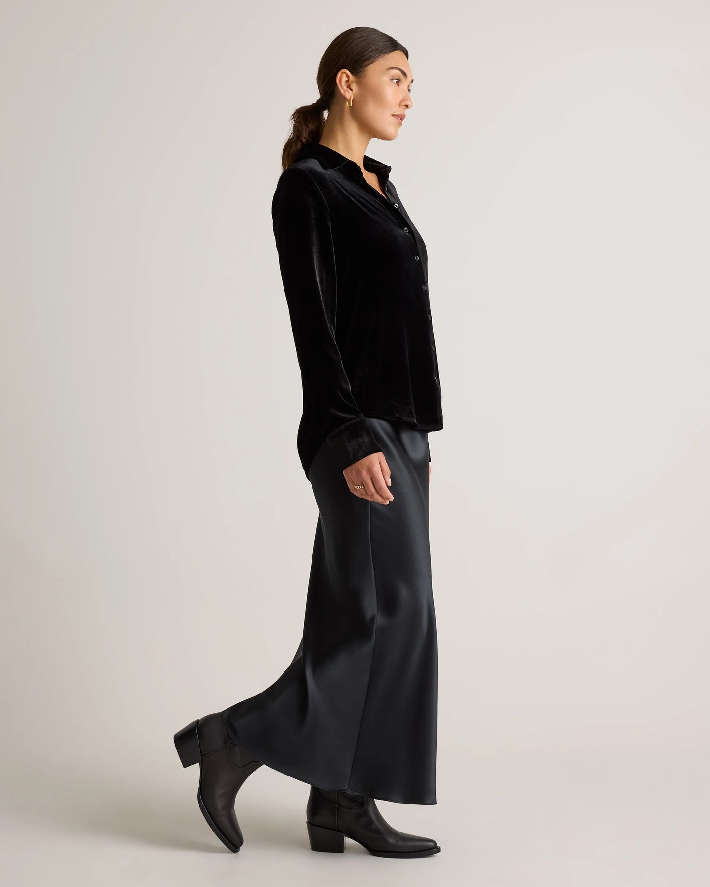 Stretch Silk Velvet Long Sleeve Shirt - XS / Dogwood