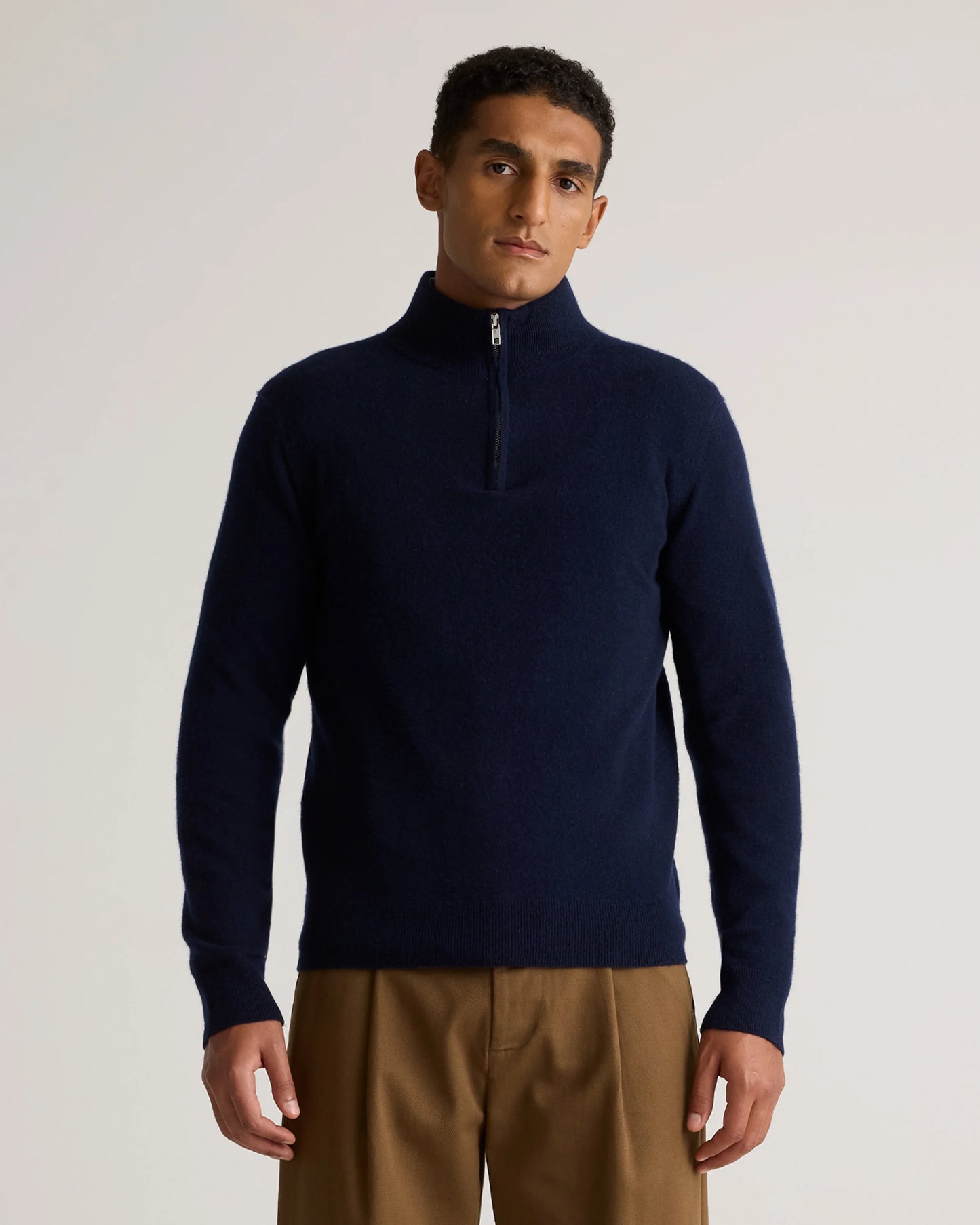 Mongolian Cashmere Quarter Zip Sweater - S / Olive Twist