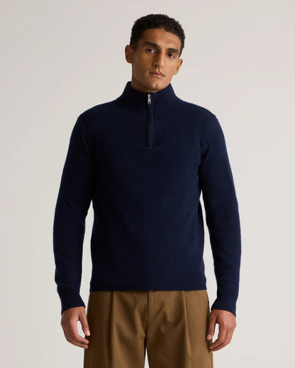 Mongolian Cashmere Quarter Zip Sweater - S / Olive Twist