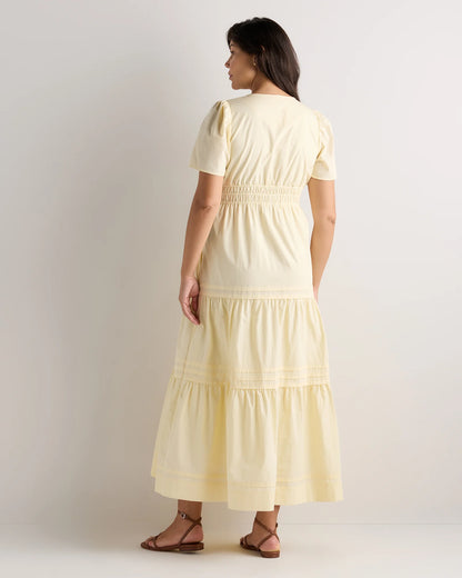100% Organic Cotton Poplin Maternity Tiered Maxi Dress - XS / Riviera Blue Heirloom Floral