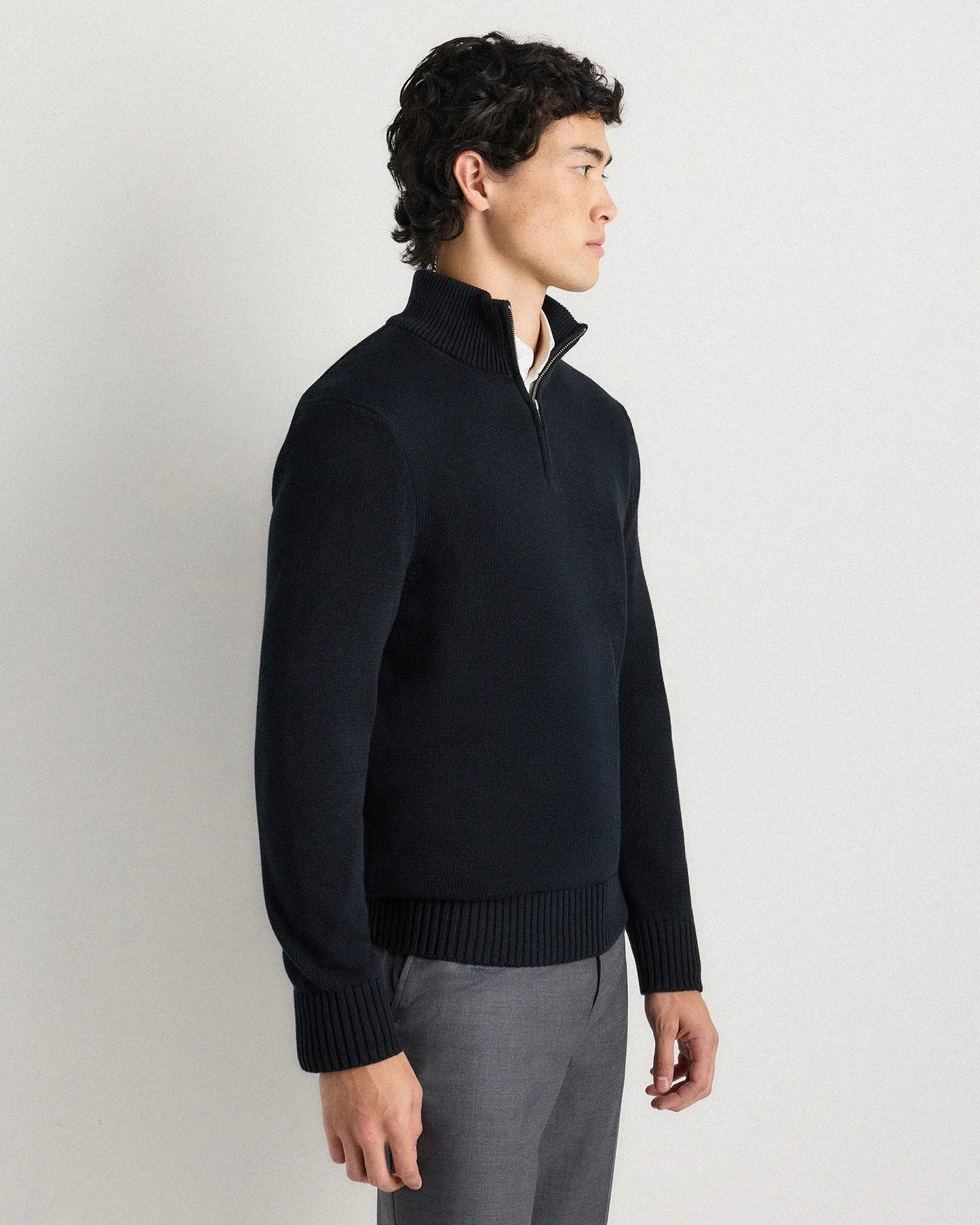 100% Organic Cotton Quarter-Zip Sweater - S / Moonstone Blue
