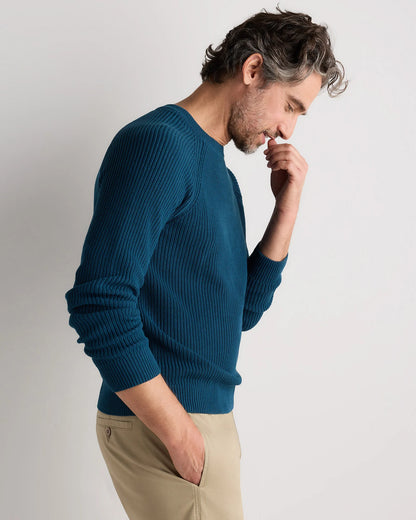 100% Organic Cotton Ribbed Crewneck Sweater - XS / Bahia Blue