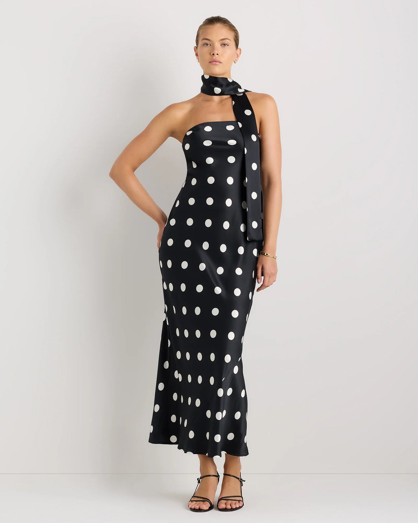 100% Washable Silk Strapless Scarf Maxi Dress - XS / Black