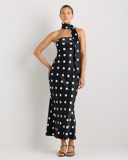 100% Washable Silk Strapless Scarf Maxi Dress - XS / Black