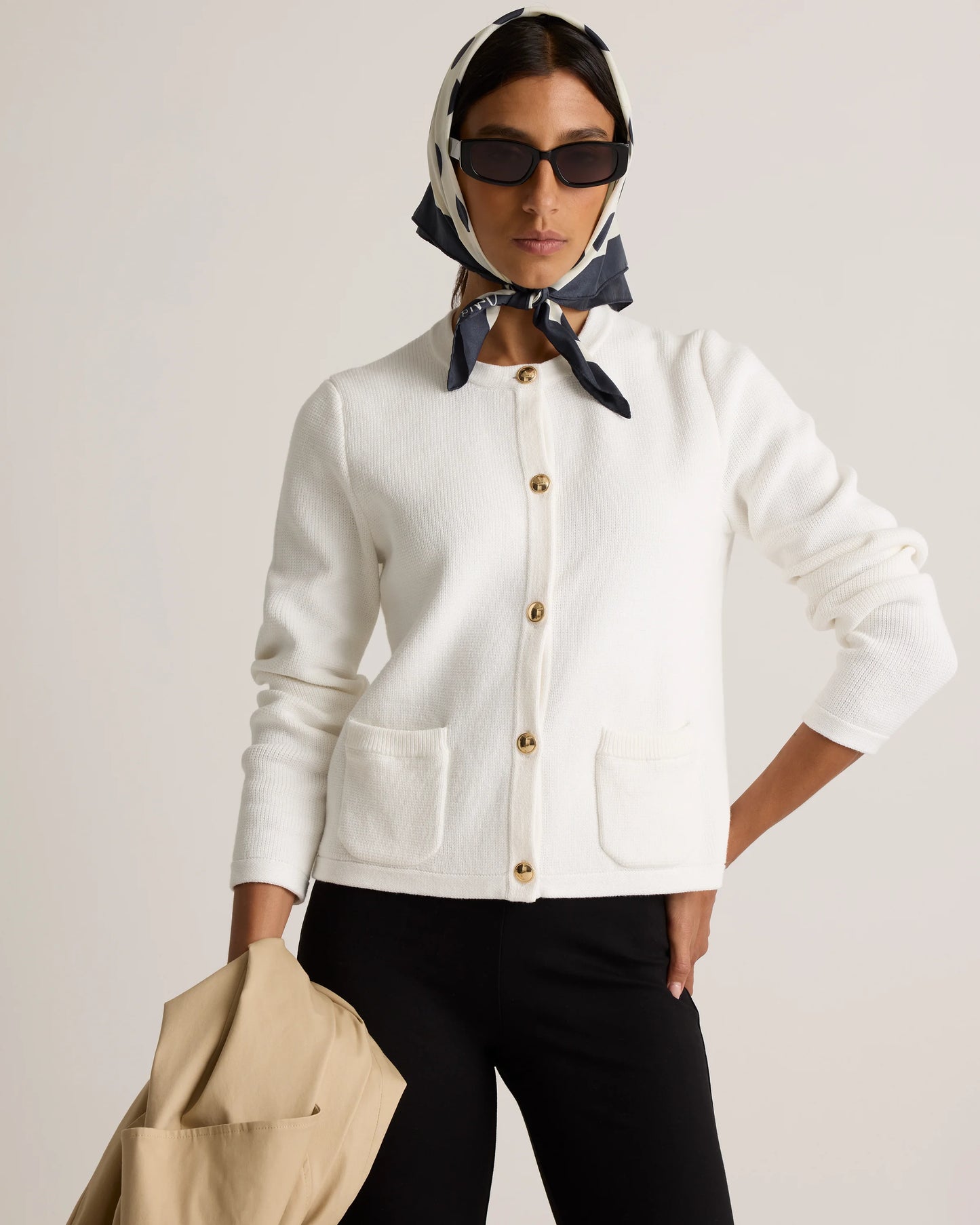 100% Organic Cotton Sweater Jacket - XS / Black/Ivory Colorblock