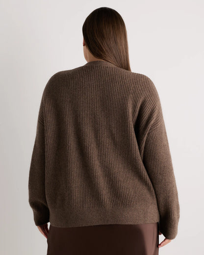 Mongolian Cashmere Fisherman Boxy Cropped Cardigan Sweater - 1X / Black