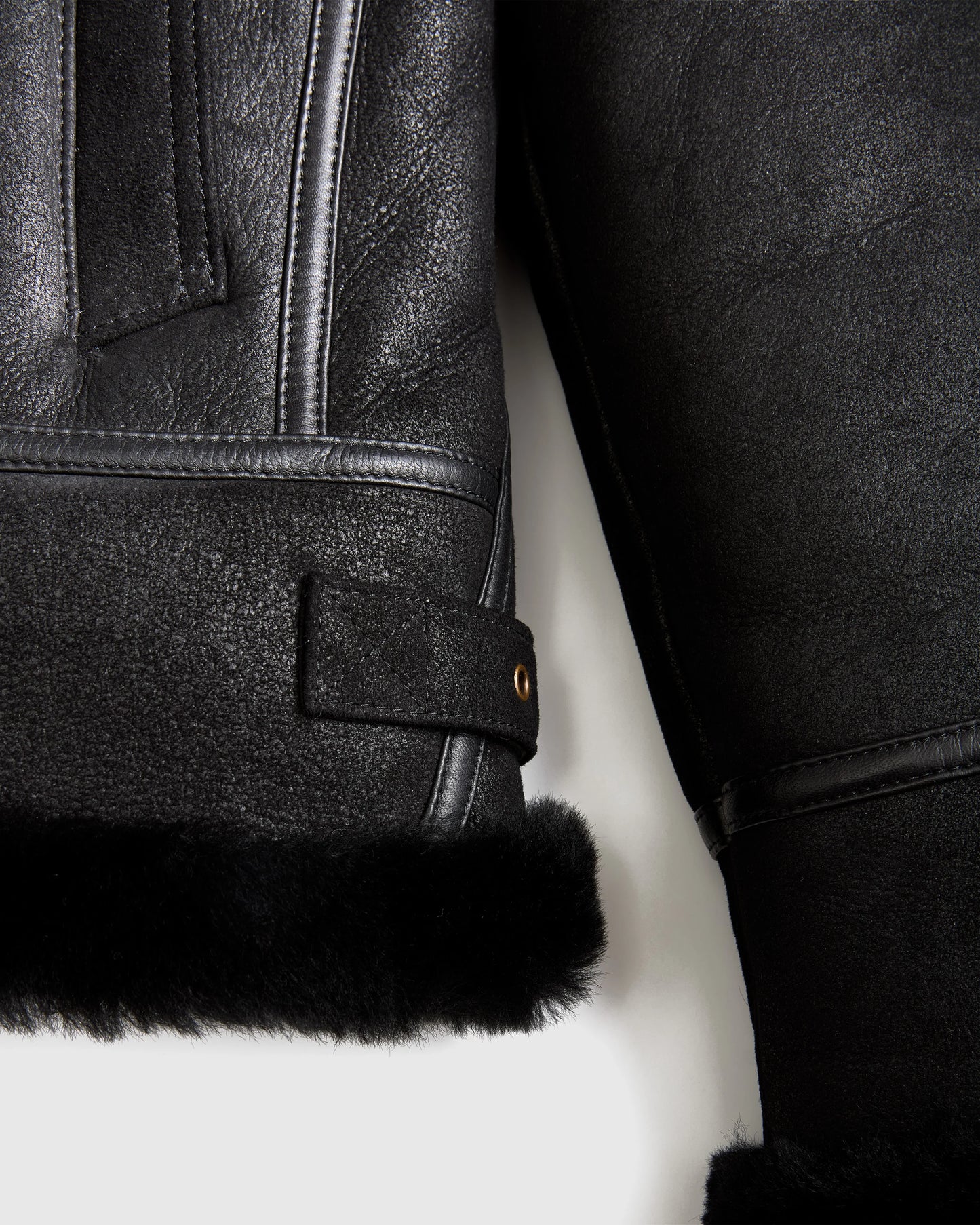 100% Shearling Cold Weather Bomber Jacket - XS / Black