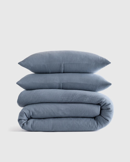 Organic Cotton Gauze Duvet Cover Set - Twin / Dried Sage