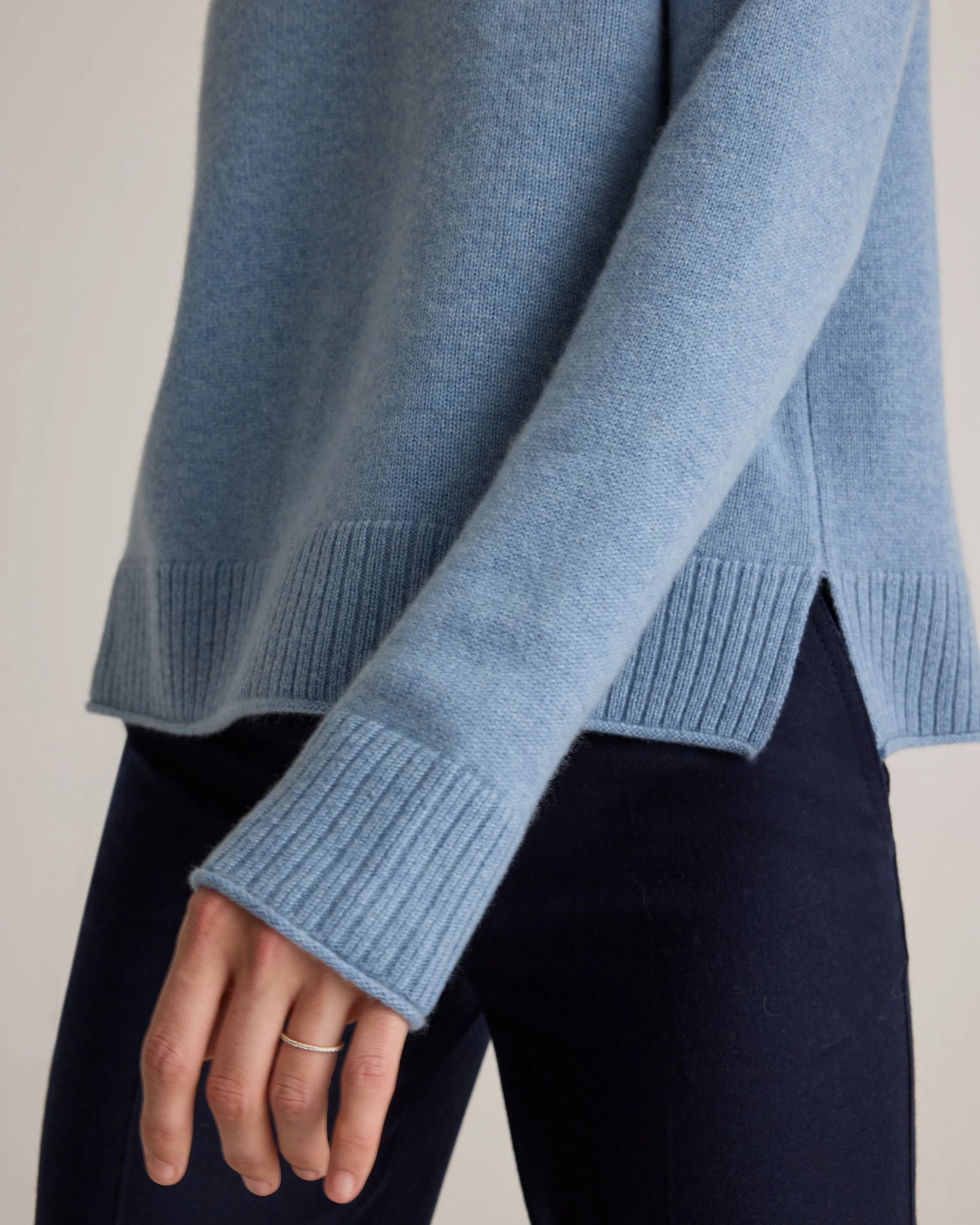 Mongolian Cashmere Boxy Crewneck Sweater - XS / Faded Denim/Brown/Ivory Variegated Stripe