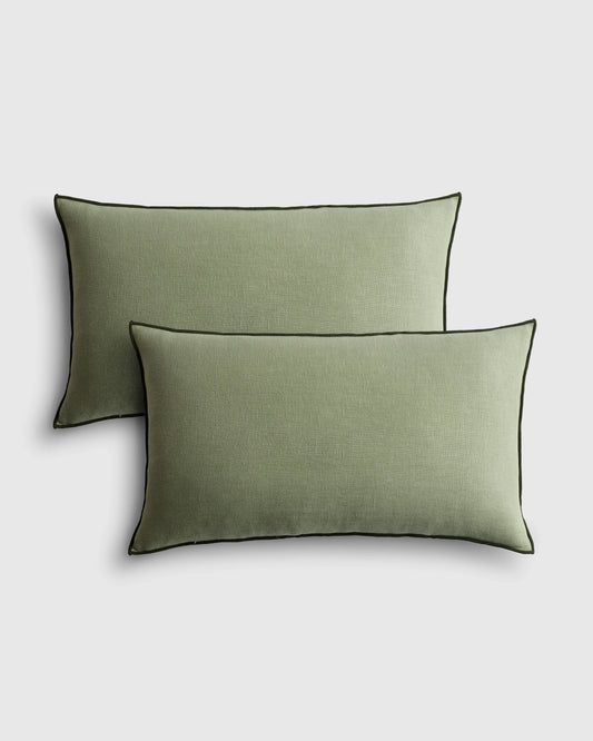 Contrast European Linen Pillow Cover (Set of 2) - 12x20 / Sage/Pine