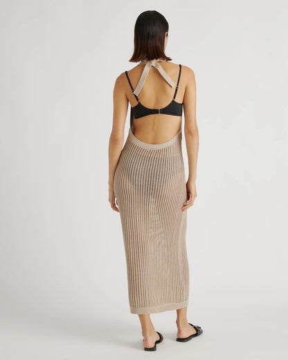 100% Organic Cotton Open-Knit Cover-Up Maxi Dress - XS / Beige