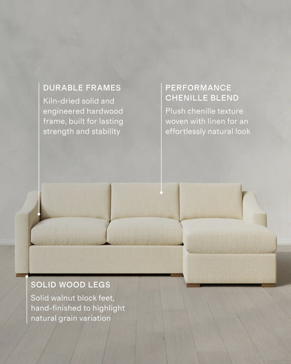 Hollis Slope Arm Chaise Sectional in Performance Chenille Linen Blend - 104" Right Arm / Snow