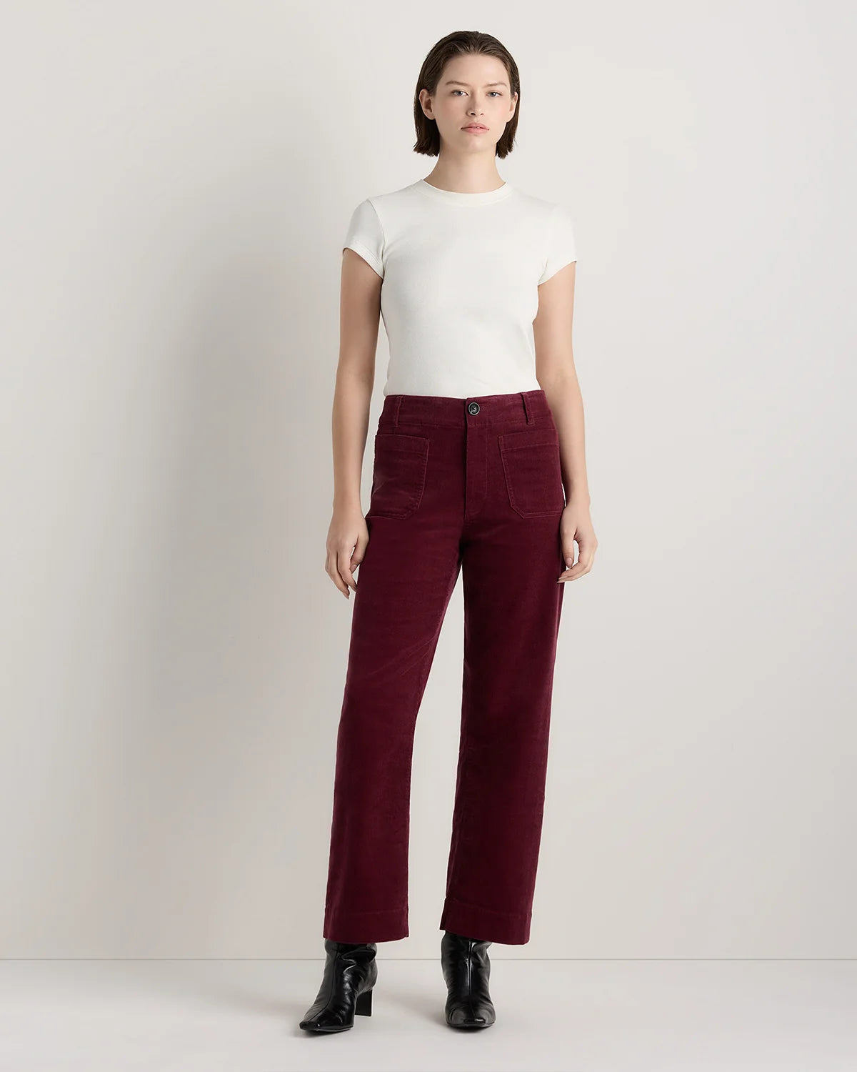 Organic Stretch Corduroy Cropped Wide Leg Pants - 0 / Black