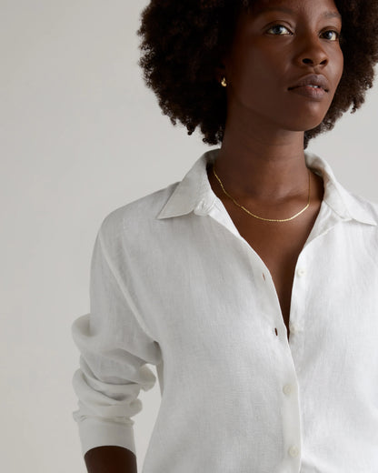 100% European Linen Long Sleeve Shirt - XS / Blue Pinstripe