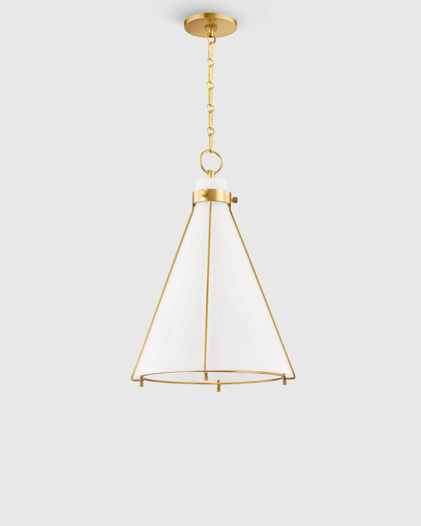 Iron and Opal Glass Conical Pendant Light - One Size / Brass