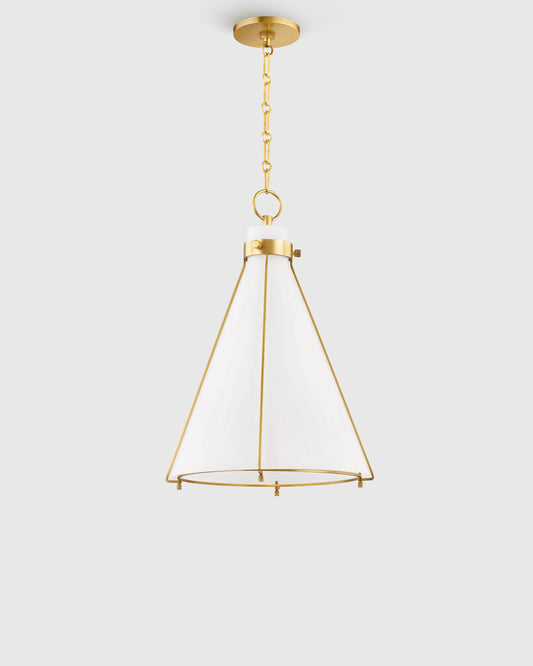 Iron and Opal Glass Conical Pendant Light - One Size / Brass