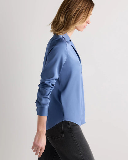 Washable Stretch Silk Notch Collar Blouse - XS / Moonstone Blue