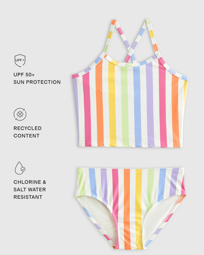 Tankini and Long Sleeve Raglan Rash Guard Set - 2T / Soft Ditsy Floral