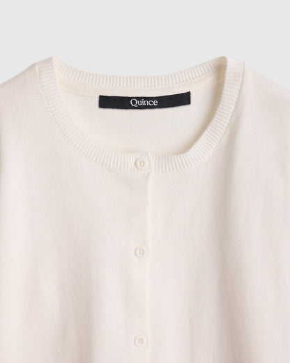 100% Organic Cotton Crewneck Cardigan - 6 / Ivory