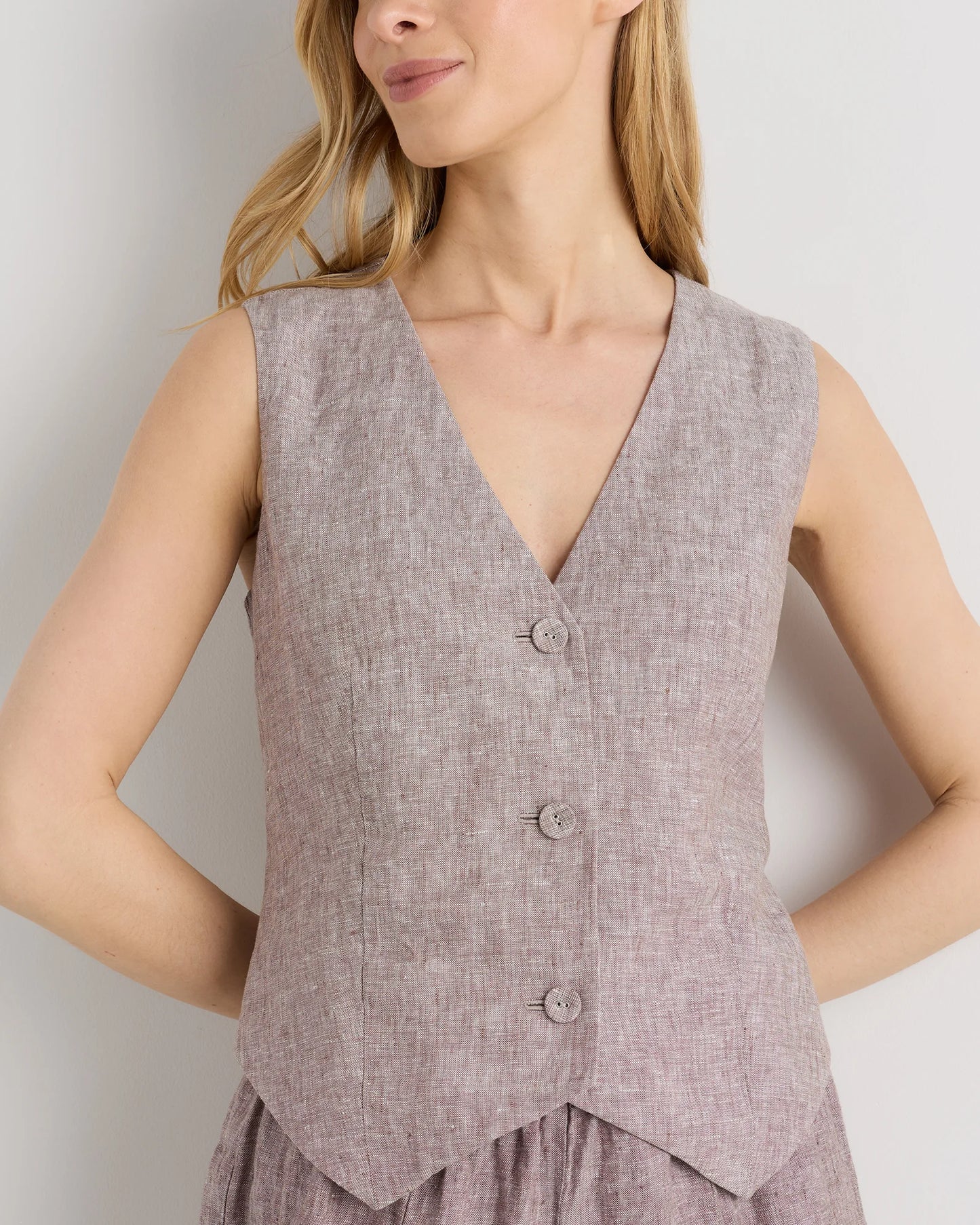 100% European Linen Vest - XS / Blue Pinstripe
