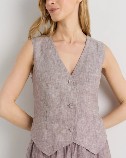 100% European Linen Vest - XS / Blue Pinstripe