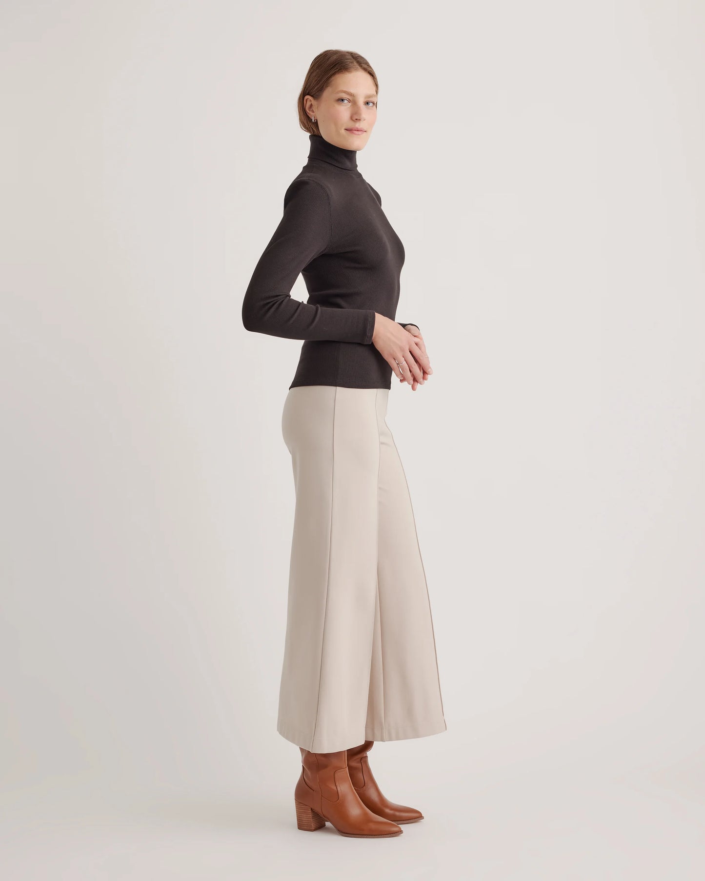Organic Cotton Micro-Rib Turtleneck - XS / Taupe Brown