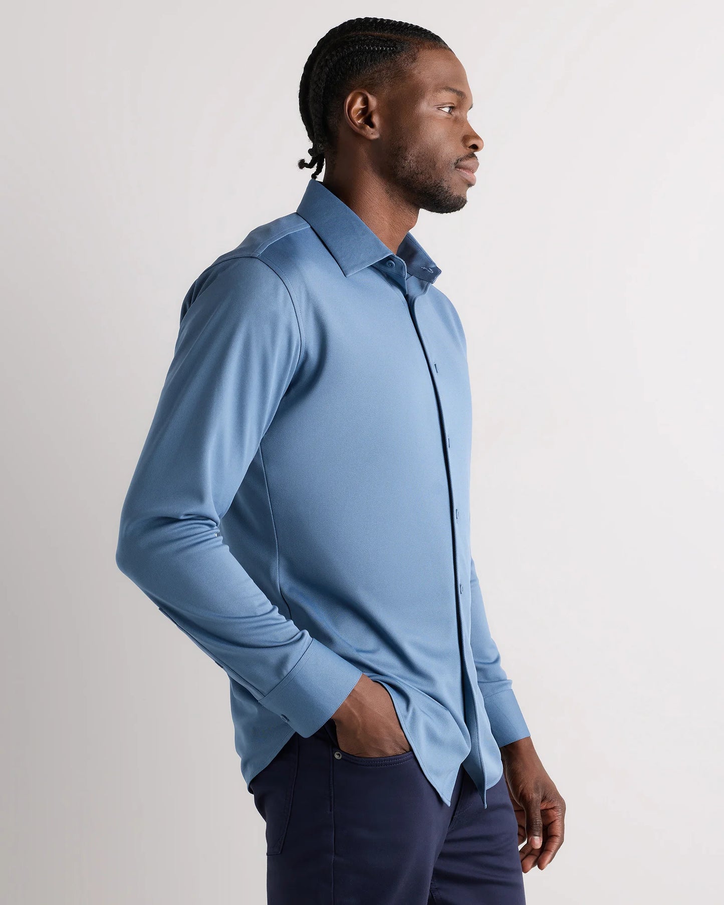 Commuter Stretch Pique Long Sleeve Button Down - XS / Dark Coal