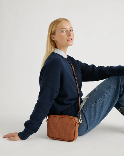 Italian Leather Handwoven Crossbody - One Size / Cognac