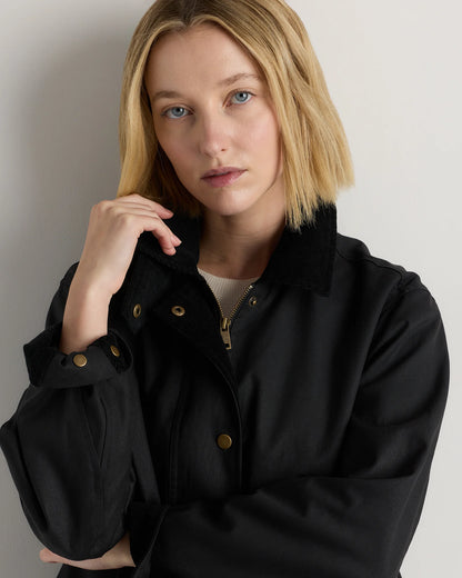 Organic Waxed Cotton Cropped Barn Jacket - XS / Vintage Black