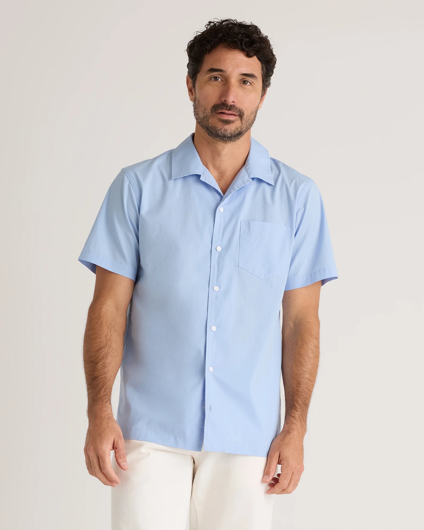 Organic Cotton Stretch Poplin Camp Shirt - S / White