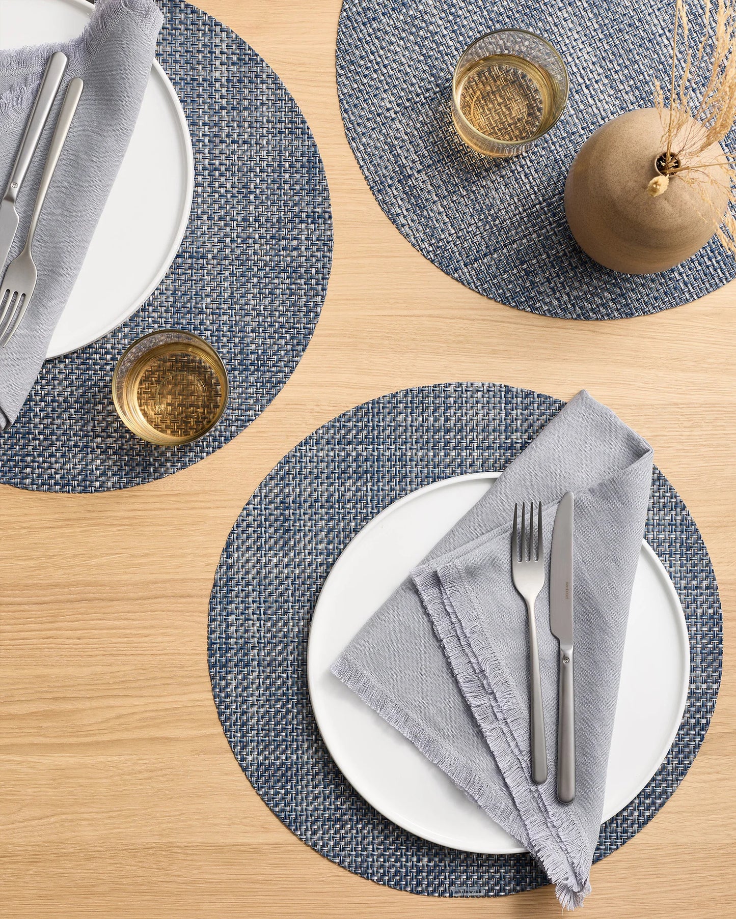 Basketweave Easy-Care Round Placemat, Set of 4 by Chilewich - One Size / Celadon