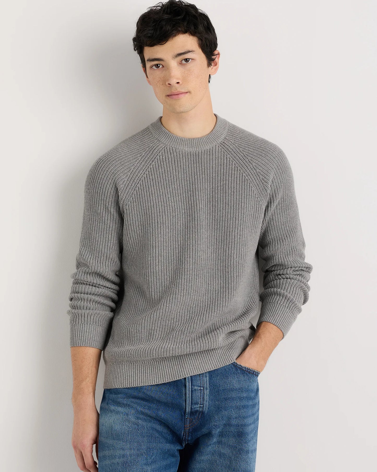 100% Organic Cotton Ribbed Crewneck Sweater - XS / Bahia Blue