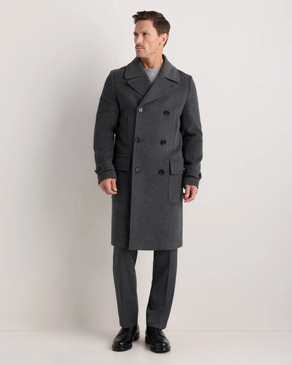 Wool Cashmere Double-Breasted Officer Topcoat - S / Heather Charcoal