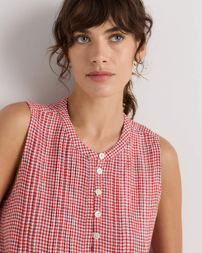 100% European Linen Sleeveless Swing Dress - XS / Classic Mini Gingham