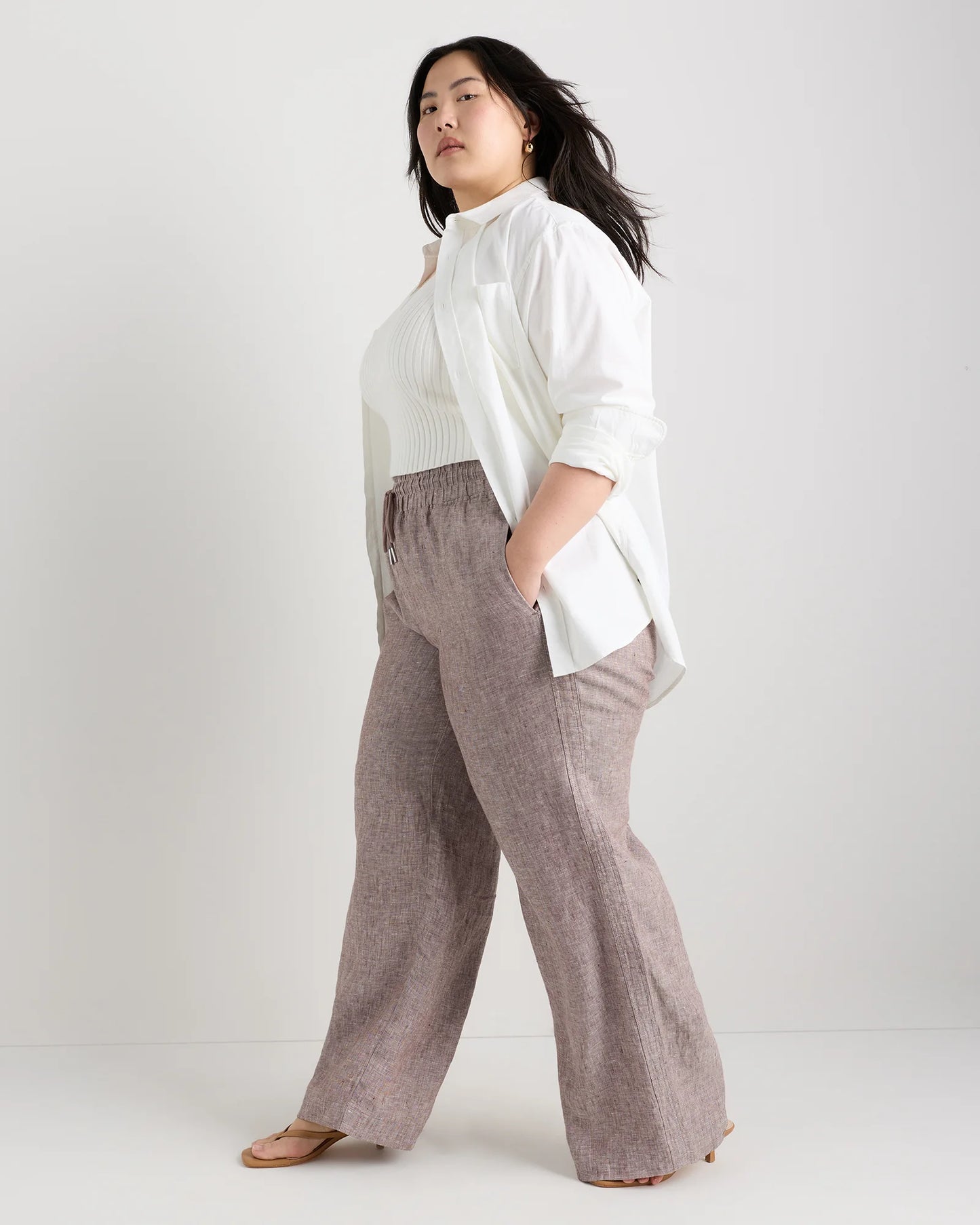 100% European Linen Wide Leg Pants - 1X / Bayberry Olive