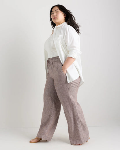 100% European Linen Wide Leg Pants - 1X / Bayberry Olive