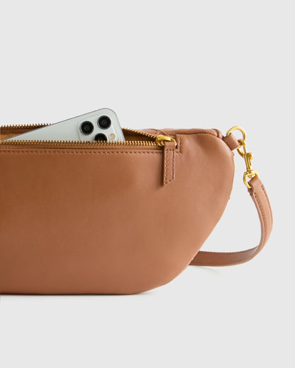 Italian Leather Diamond Stitch Sling - One Size / Cognac