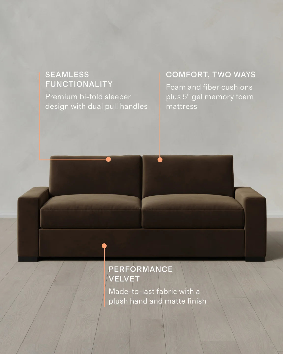 Stillman Sleeper Sofa in Performance Velvet - Queen / Java