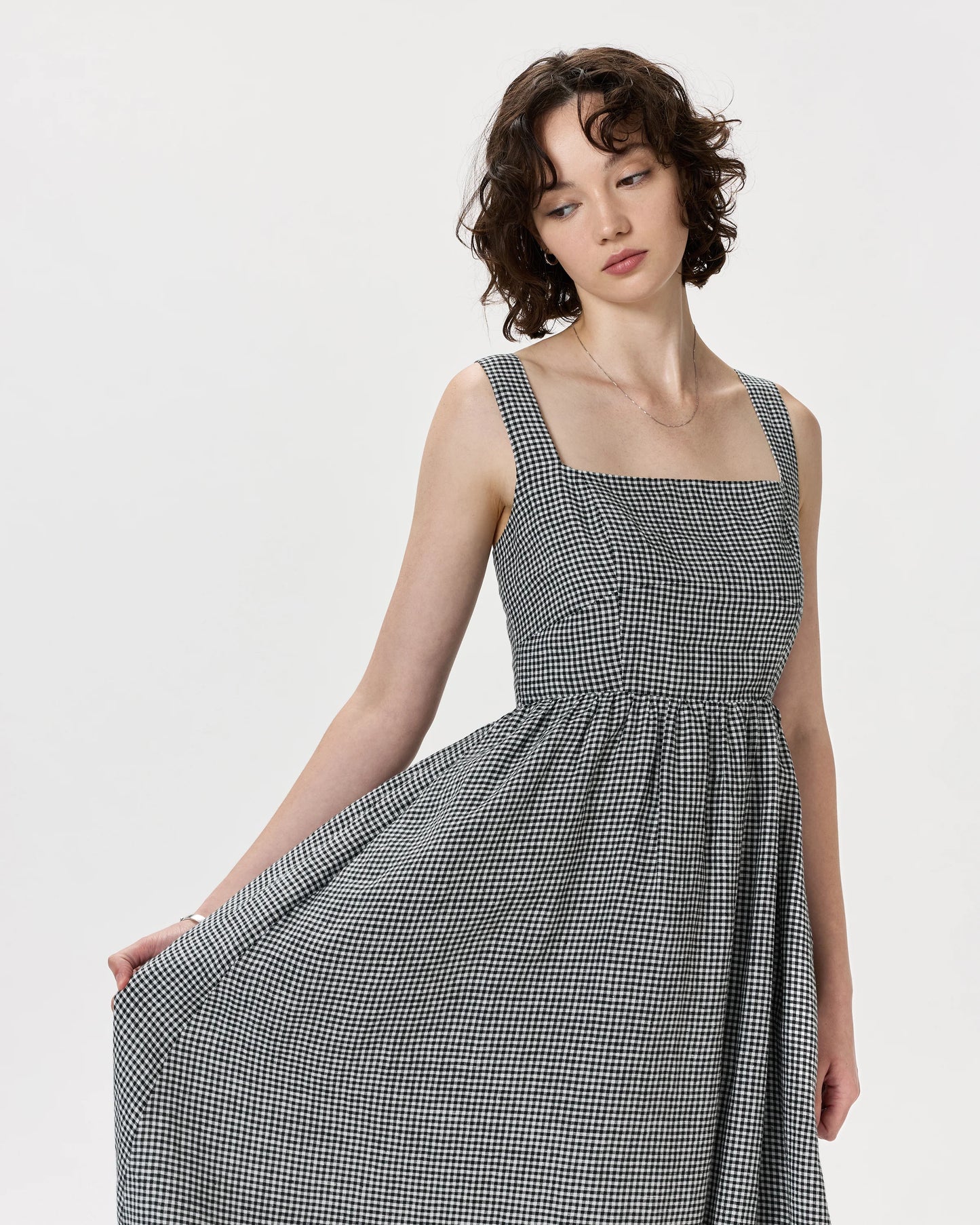 100% European Linen Fit & Flare Midi Dress - XS / Brick Red Heirloom Floral
